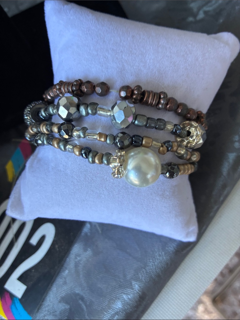 Multi-Strand Metallic Pearl Accent Women’s Bracelet